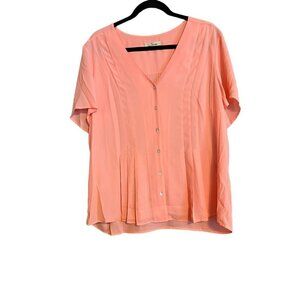 Women's Serein XL Extra Large Short Sleeve Peach Orange Button Up Blouse
